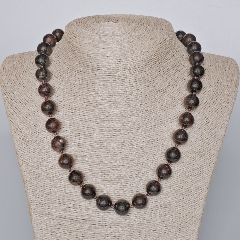 Colier din granat natural, mărgele rotunde netede, diametru 12,5 mm, lungime 49–52 cm