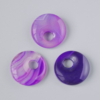 Pandantiv în formă de gogoșă din agat mov, piatră naturală, diametrul 18x5 mm, diametrul găurii 5 mm+