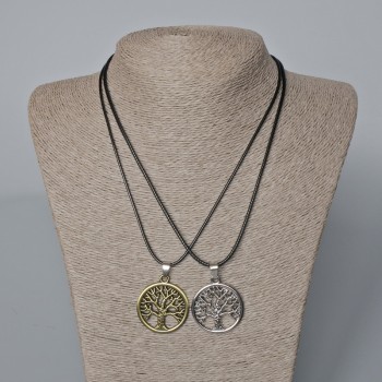 Pandantive pereche „Copac” din metal bronzat și argintiu, 35x31 mm, lungime 45–50 cm