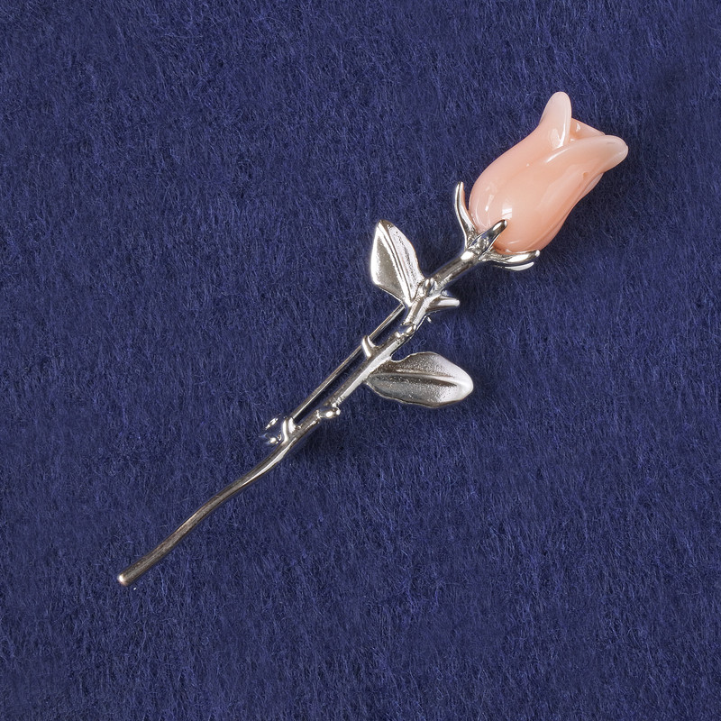 Broșă Trandafir bej, plastic, metal argintiu 65x19mm+