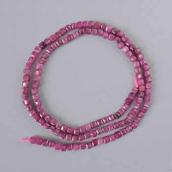 Mărgele din rubin natural, tăiate cub, diametrul 3 mm, lungime 39 cm, pe șnur