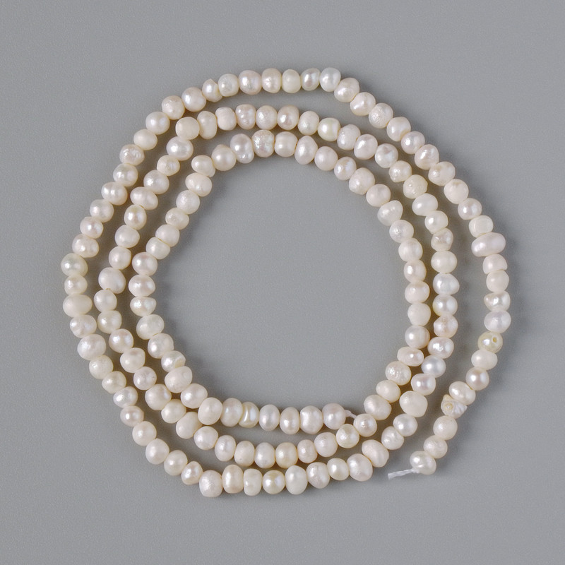 Mărgele de perle de râu, diametrul 2,5–3 mm, lungime 35 cm, pe ață
