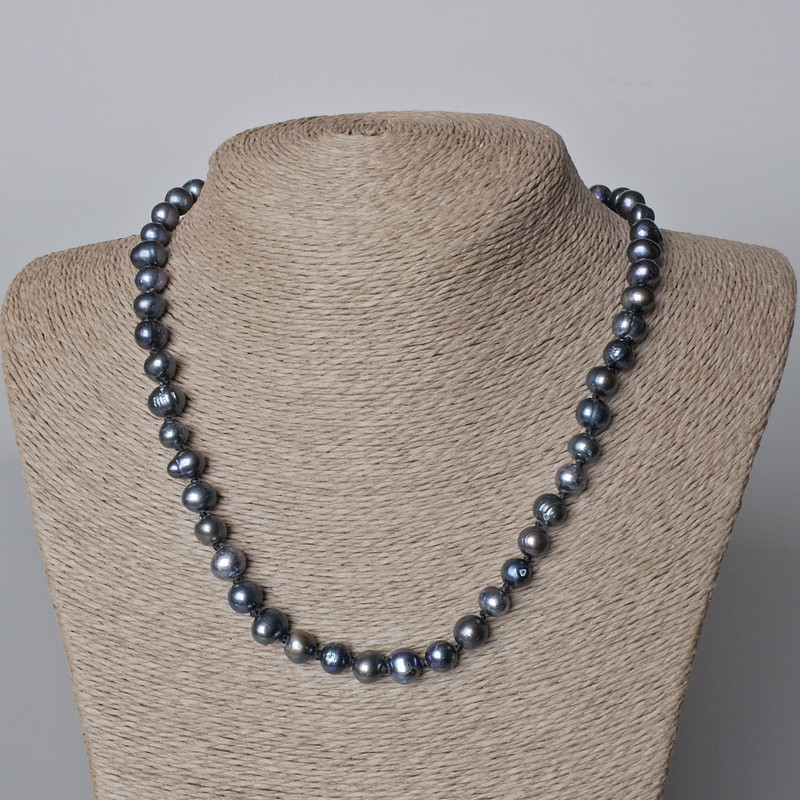Reducere Colier cu perle negre de râu cu nuanță „benzină”, diametrul 8x7 mm ±, lungime 44-45 cm ±