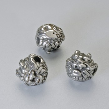 Furnitură mărgea-inserație «Dragon», diametrul 10×10 mm +/−, gaură, diametrul 2,4 mm, culoare argintie a metalului, 1 bucată