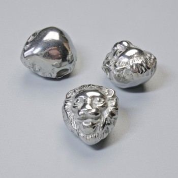 Furnitură – inserție de mărgele «Leu», diametru 13×11×9 mm, gaură de 2,6 mm, culoare argintie a metalului, 1 buc.