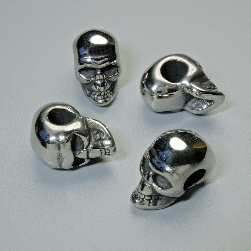 Furnitură mărge-inserție «Craniu», diametru 13×9,5 mm, gaură de 4,7 mm, culoare argintie a metalului, 1 buc