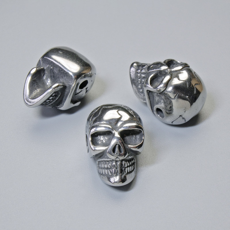 Furnitură mărgea-inserație «Craniu», diametru 14×9,5 mm, 1 bucată, culoare argintie a metalului