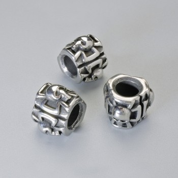 Furnitură mărgea-inserație «Craniu», diametrul 9×11 mm ±, gaură de diametru 5,1 mm, culoare argintie a metalului, 1 bucată