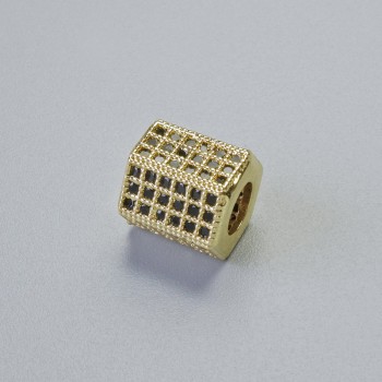 Furnitură — mărgea-inserție cu strasuri negre, diametru 8,5×8 mm, gaură de diametru 4 mm, culoare metal auriu, 1 bucată