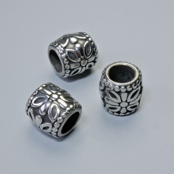 Furnitură mărgea-inserație, diametrul 9,5×9 mm, gaură de 5,3 mm, culoare argintie a metalului, 1 buc.