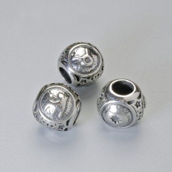 Furnitură mărgea-inserație Semn zodiacal «Taur», diametru 9×10 mm, +-, gaură de diametru 4,3 mm, culoare argintie a metalului, 1 buc.