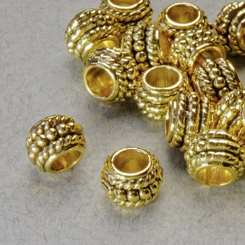 Furnitură mărgea-inserație, diametru 8,5×6 mm, gaură 4,5 mm, culoare aurie a metalului, ambalaj 20 g – 26 buc.