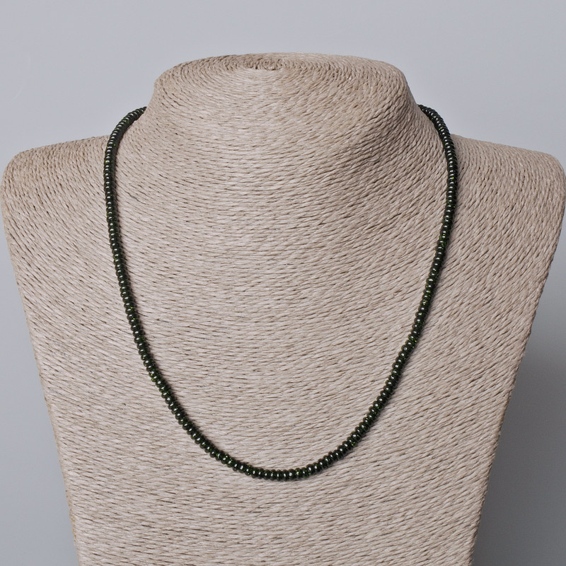 Colier din aventurin verde sintetic, rondel neted, diametrul 4×2 mm, lungime 45–48 cm
