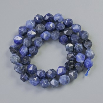 Mărgele de sodalit, piatră naturală multifacetată, diametru 7x8 mm, lungime aproximativă 36 cm, pe șnur