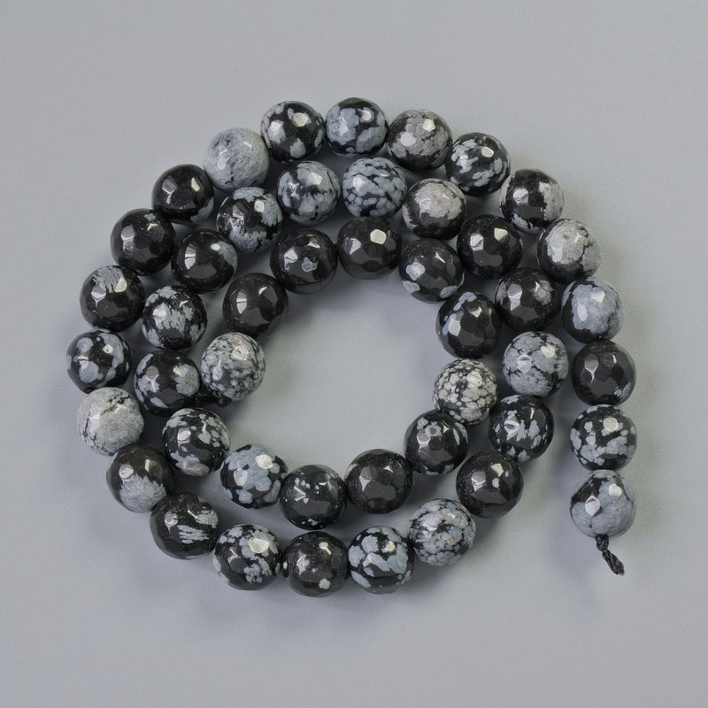 Mărgele din obsidian alb, Lacrimi Apache, piatră naturală, bilă tăiată, diametru 8 mm ±, lungime 38 cm ±, pe șnur