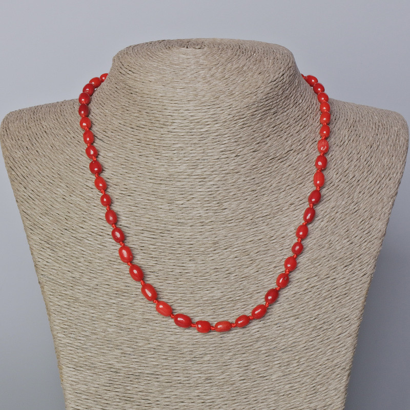 Colier din coral natural, mărgele 5×8 mm, lungime 45–49 cm