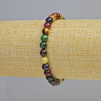 Браслет Котяче Око асорті натуральний камінь гладка кулька, діаметр 6, 5мм+- (стрейч), довжина 18см+