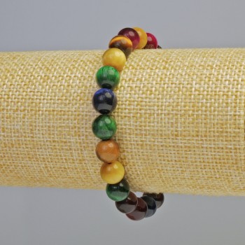 Браслет Котяче Око асорті натуральний камінь гладка кулька, діаметр 8, 5мм+- (стрейч), довжина 18см+