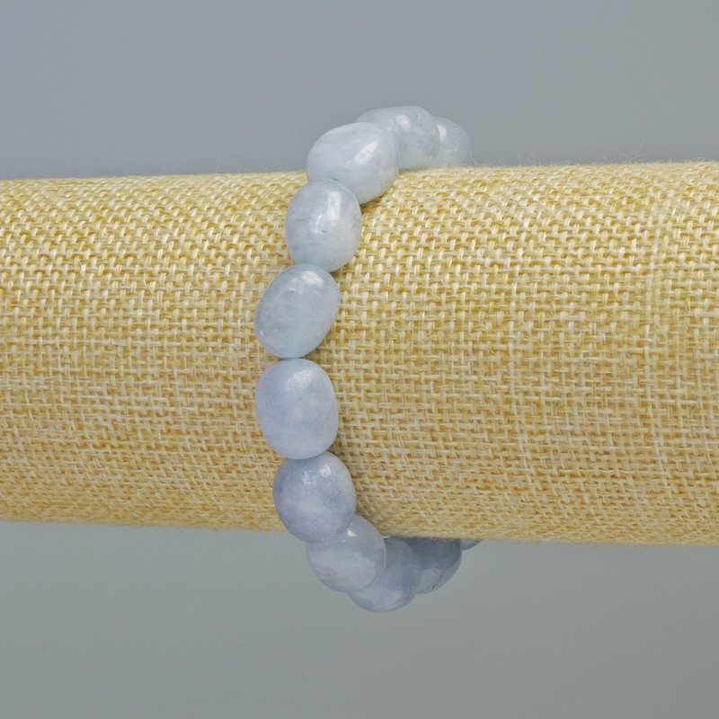 Brățară din acvamarin natural, piatră tăiată-fațetată, diametrul 10x12 mm +/- (pe elastic), lungime 18 cm+