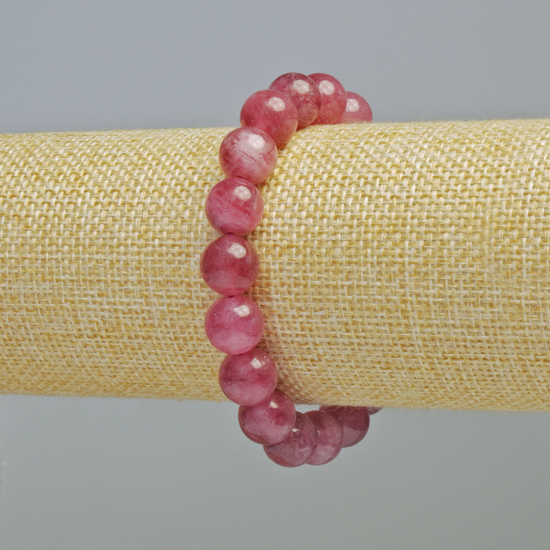 Brățară din turmalin rubelit, piatră naturală, bile netede, diametrul 10 mm ± (elastic), lungime 18 cm+