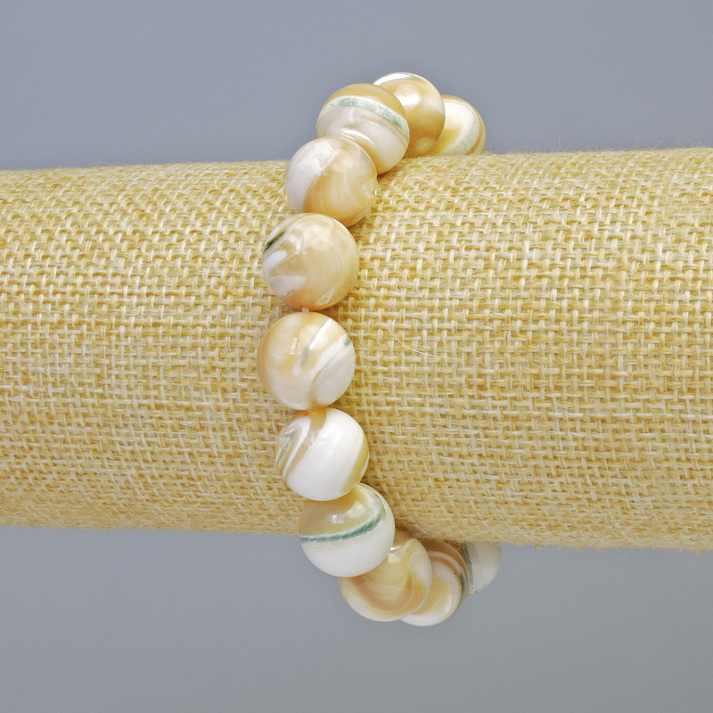 Brățară din sidef natural, bile netede, diametru 12 mm ± (șir elastic), lungime 18 cm+