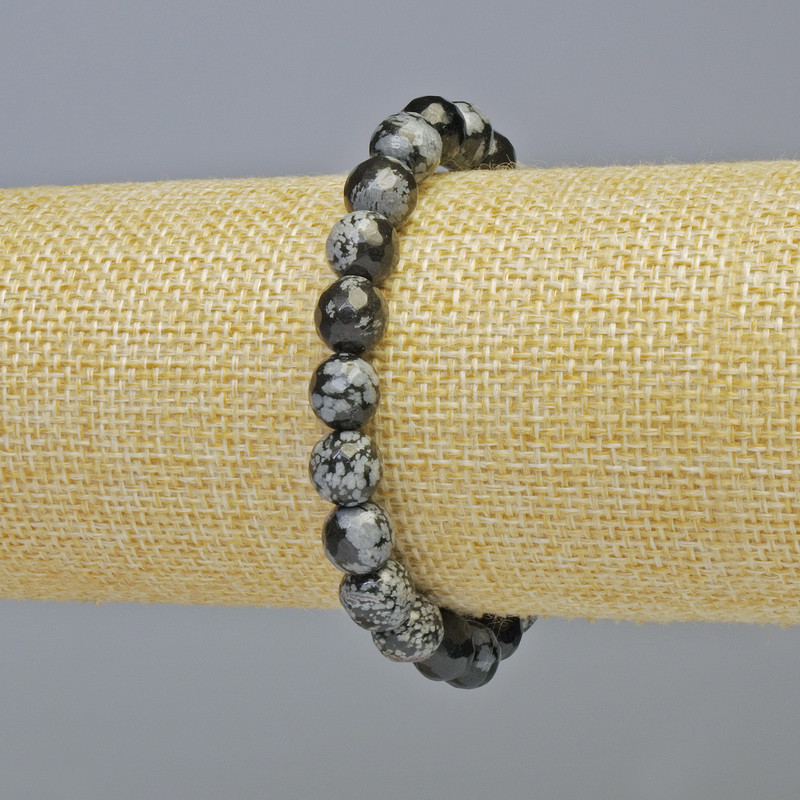 Brățară din obsidian de zăpadă «Lacrimi de Apache», piatră naturală, mărgele facetate, diametru 8 mm ± (elastic), lungime 18 cm+