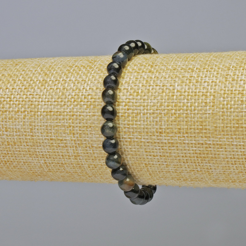Brățară cu ochiul de șoim, piatră naturală, bile netede, diametrul 6,5 mm ± (pe bază elastică), lungime 18 cm