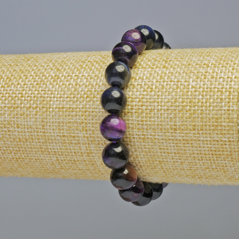 Brățară ochi de pisică multicolor din piatră naturală, mărgele netede, diametrul 10 mm ± (elastic), lungime 18 cm+