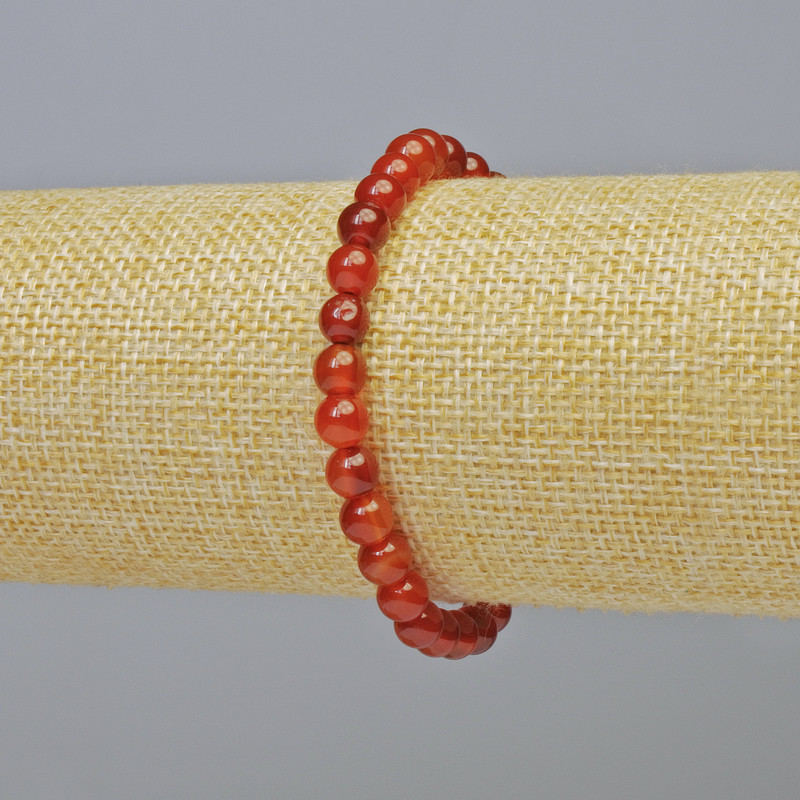 Brățară din carneol natural, bile lucioase, diametru 6 mm, pe bază elastică, lungime 18 cm+
