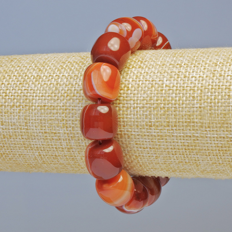 Brățară din carneol natural, piatră netedă cilindrică, diametrul 15×13 mm, 5 mm +/- (elastică), lungime 18 cm+