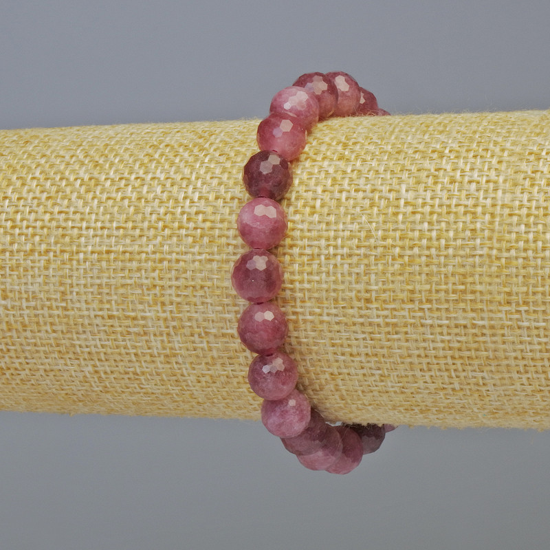 Brățară din rubelit de turmalină, piatră naturală, mărgele tăiate, diametrul 8 mm, lungime 18 cm, pe bandă elastică