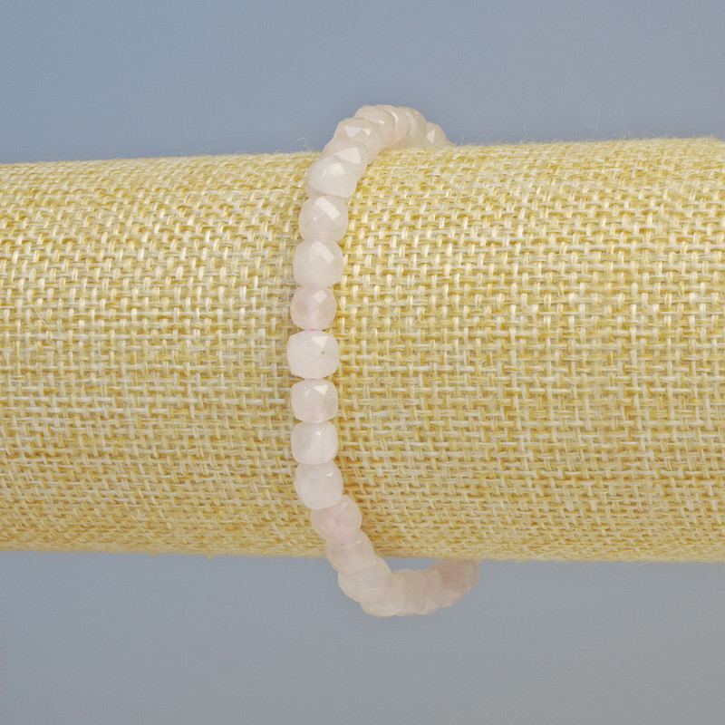 Brățară din cuarț roz, piatră naturală, cuburi tăiate, diametru aproximativ de 5,5 mm, pe elastic, lungime 18 cm