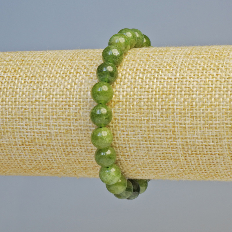 Brățară din jadit natural, bile netede, diametrul 8 mm +/- (elastică), lungime 18 cm+
