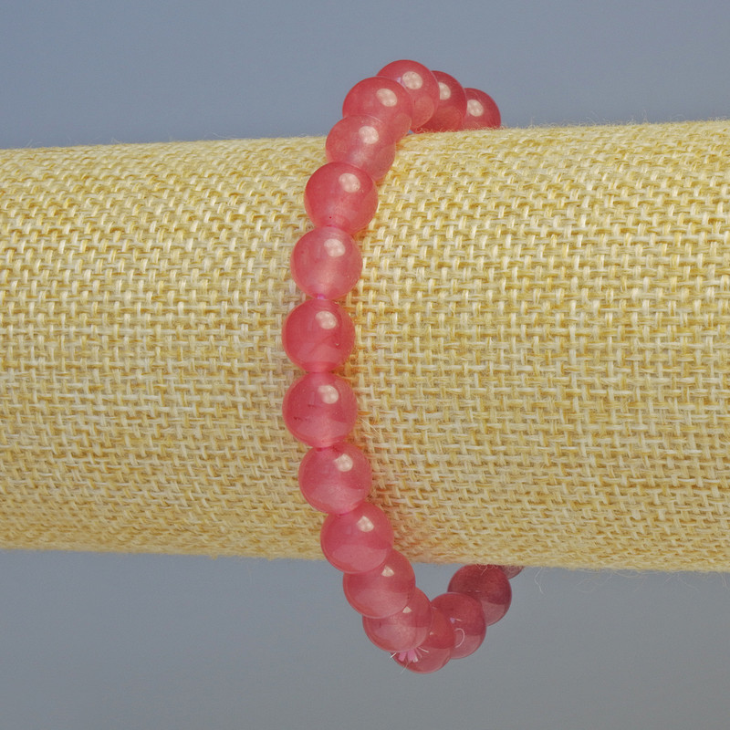 Brățară din cuarț roz căpșună (artificială) cu bile netede, diametrul 8 mm ±, lungime 18 cm+