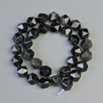 Mărgele din obsidian argintiu, piatră naturală, multifacetate, diametrul 10×12 mm, lungime 36 cm, pe șnur