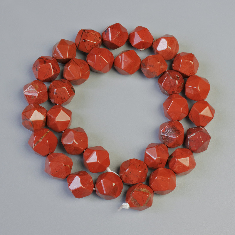 Mărgele din jasper roșu natural, multifacetate, diametrul 10×12 mm, lungime 37 cm, pe șnur