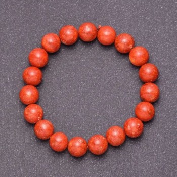 Brățară din coral poros, cu mărgele netede, diametru aproximativ 12 mm, lungime 18 cm (elastică)