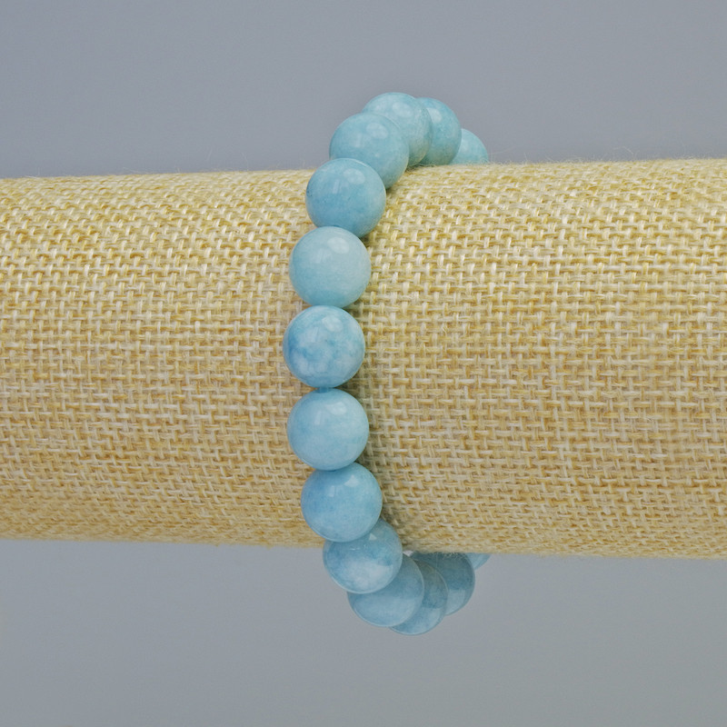 Brățară din acvamarin, bile netede, diametrul 10,5 mm +/- (elastică), lungime 18 cm+