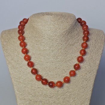 Colier din carneol natural, piatră naturală, mărgele netede, diametru aproximativ 12 mm, lungime 45–49 cm