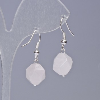 Cercei din cuarț roz, piatră naturală multifacetată, diametru 10,5×12 mm, lungime 32 mm +-