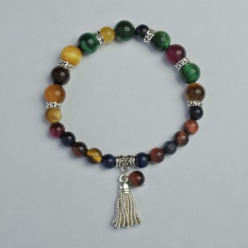 Браслет Котяче Око асорті, діаметр 6мм, 8мм+- (стрейч), довжина 18см+- з металевими вставками