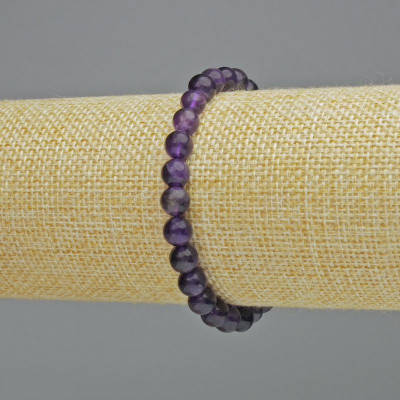 Brățară din ametist natural, mărgele netede, diametrul de aproximativ 6,5 mm ± (pe elastic), lungime 18 cm+