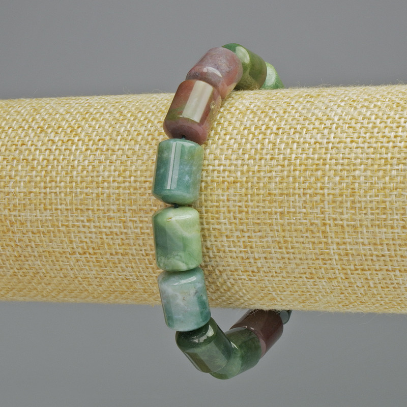 Brățară din jasper verde, piatră naturală, mărgele cilindrice, diametrul 10x14 mm, +/- (elastică), lungime 18 cm+