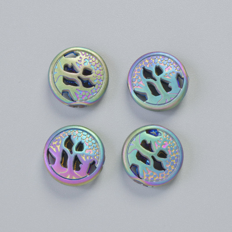 Mărgele din hematit, culoare mată de tip chameleon, diametrul 12×4,5 mm +- (4 buc.)