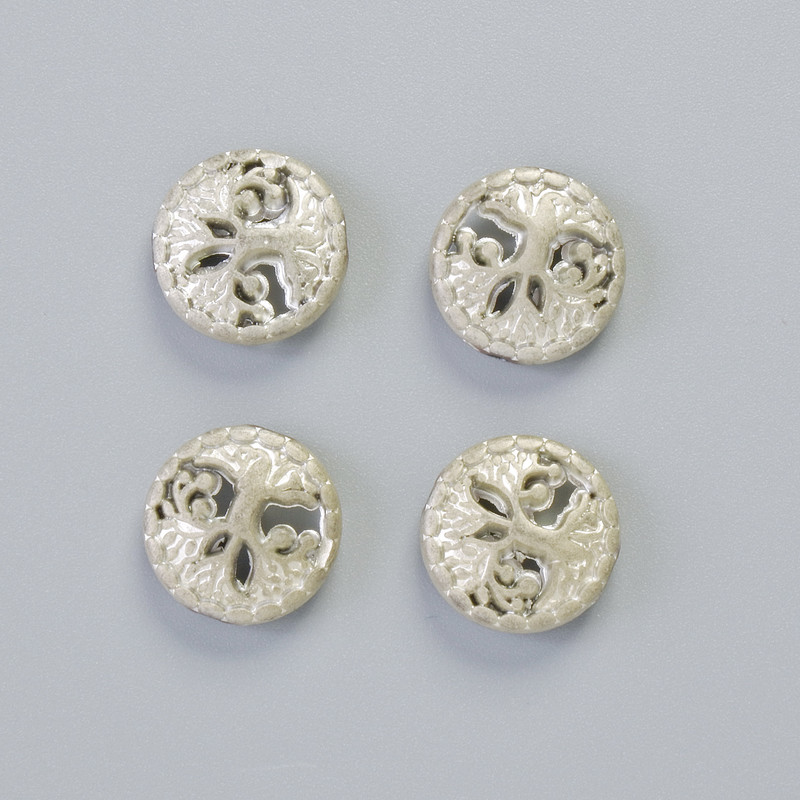 Mărgea din hematit «Copac» în nuanță argintiu mat, diametrul de 12,5×4,5 mm +/- (4 buc.)