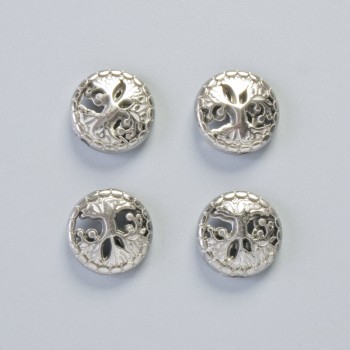 Mărgea din hematit 'Copac' culoare argintie, diametrul 12,5×4,5 mm +/- (4 buc.)