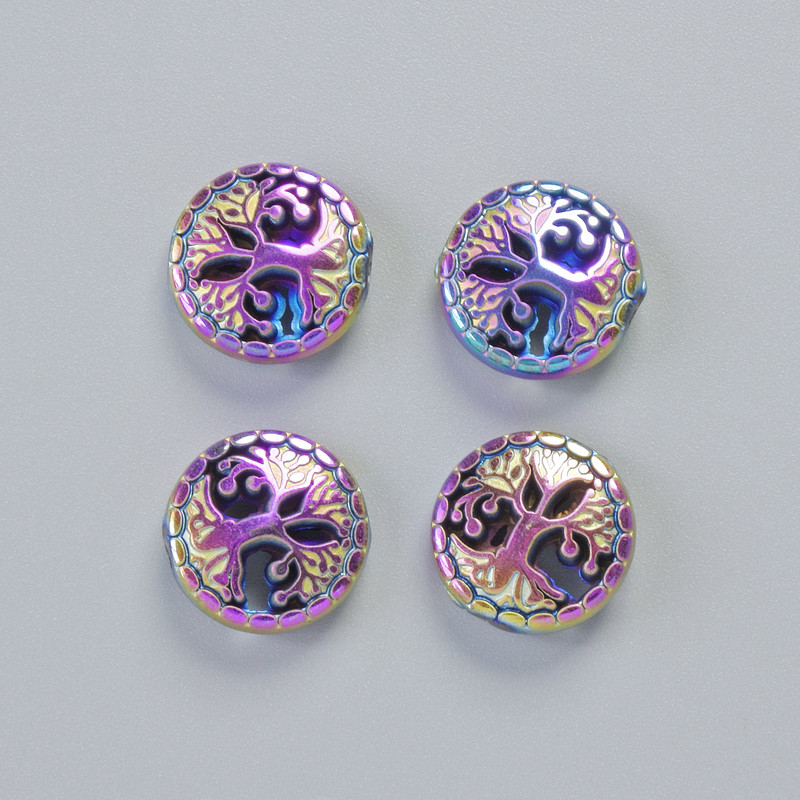 Mărgea de hematit „Copac” culoare hameleon, diametru 12,5×4,5 mm ± (4 buc.)