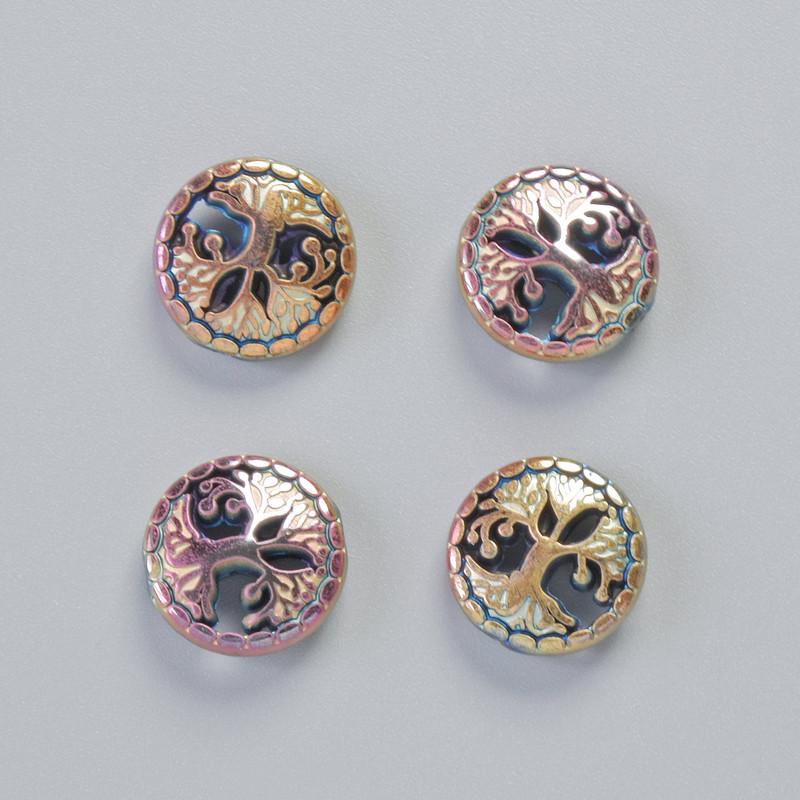 Mărgea hematit «Copac» culoare camaleon, diametrul 12,5×4,5 mm ± (4 buc.)