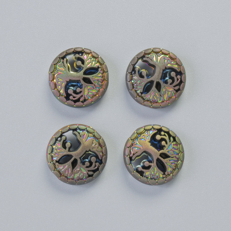 Mărgea Hematit «Copac» culoare camaleon mată, diametrul 12,5×4,5mm+- (4 buc.)