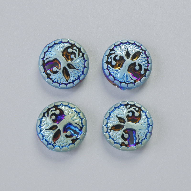 Mărgea din hematit «Copac» nuanță mată camaleon, diametrul 12,5×4,5 mm ± (4 buc.)